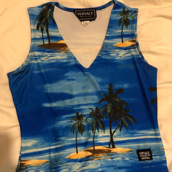 Versace Blue Tropical Tank Top - Picture 1 of 3
